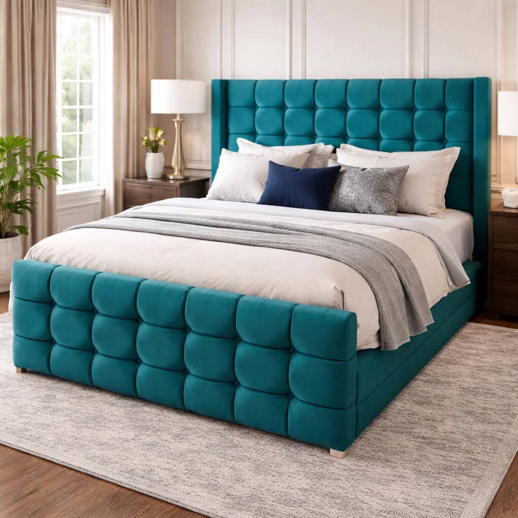 Celeste Teal Grid Bed