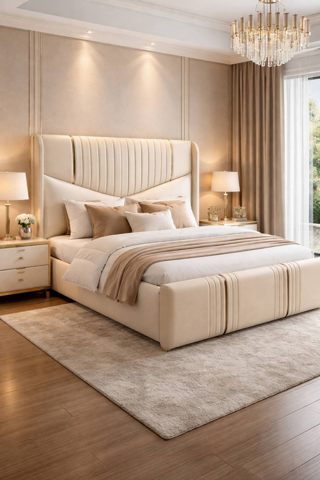 Monaco Ivory Wingback Bed