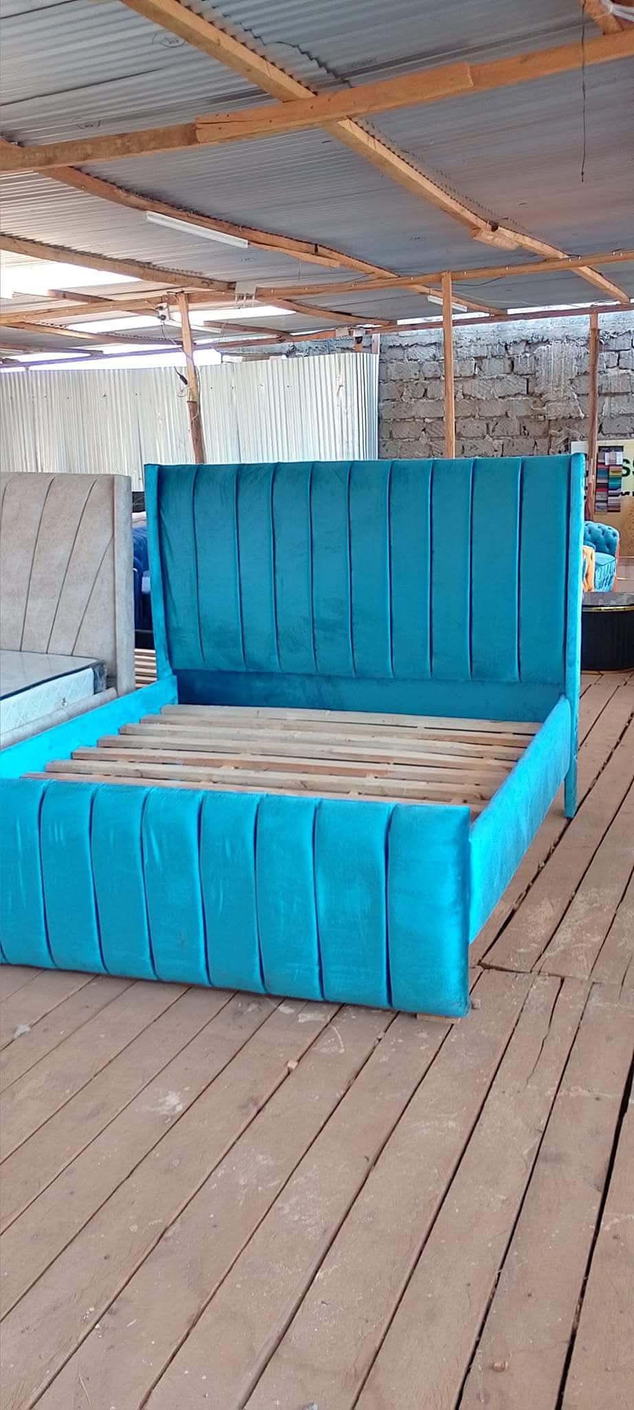 Modern Turquoise Velvet Channel Bed