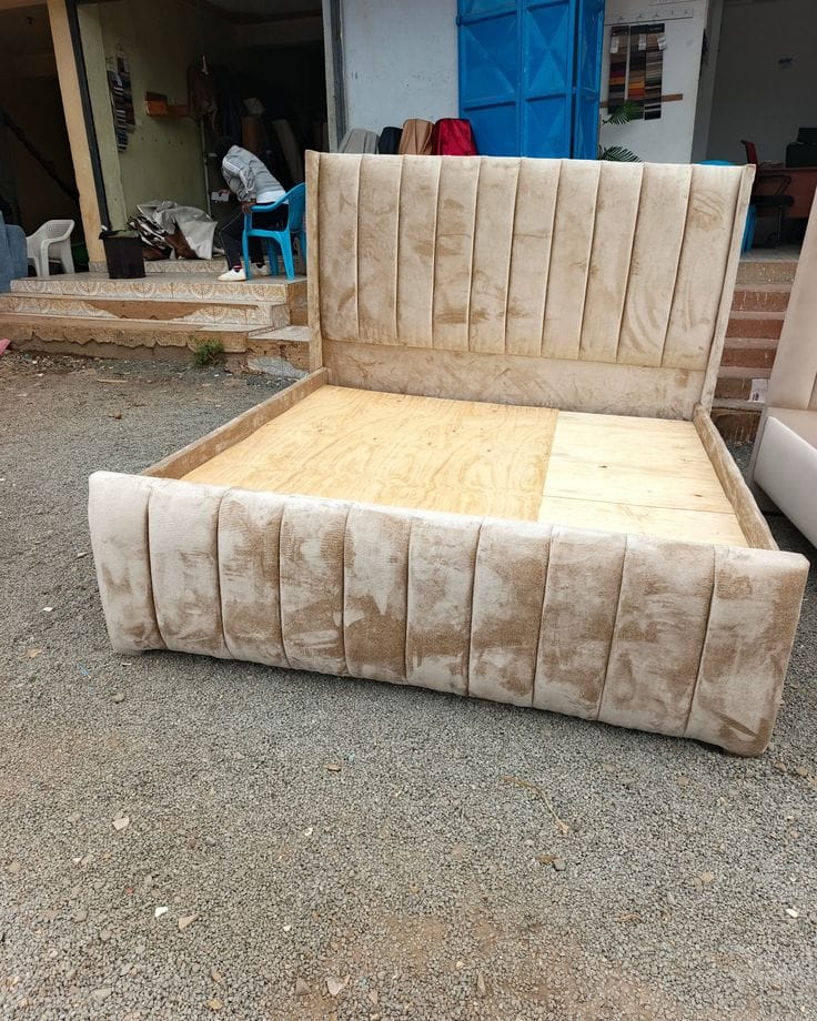 Modern Cream Velvet Channel Bed