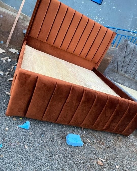 Modern Rust Velvet Channel Bed