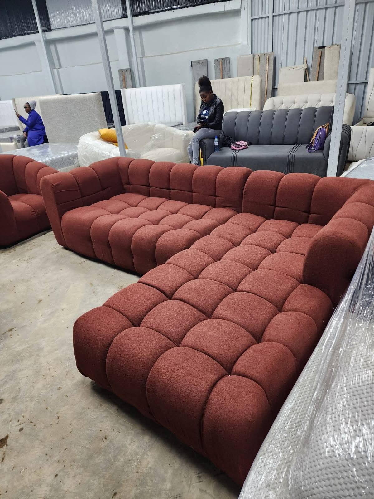 Modern Rust Bubble Block Sectional Sofa