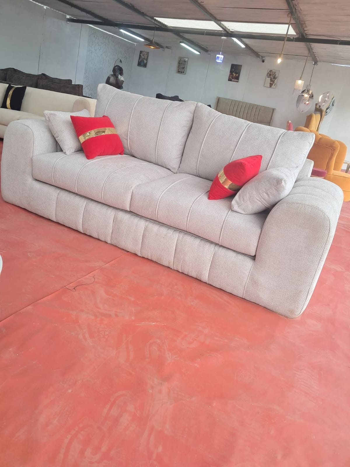 Modern Cream Channel-Tufted Sofa